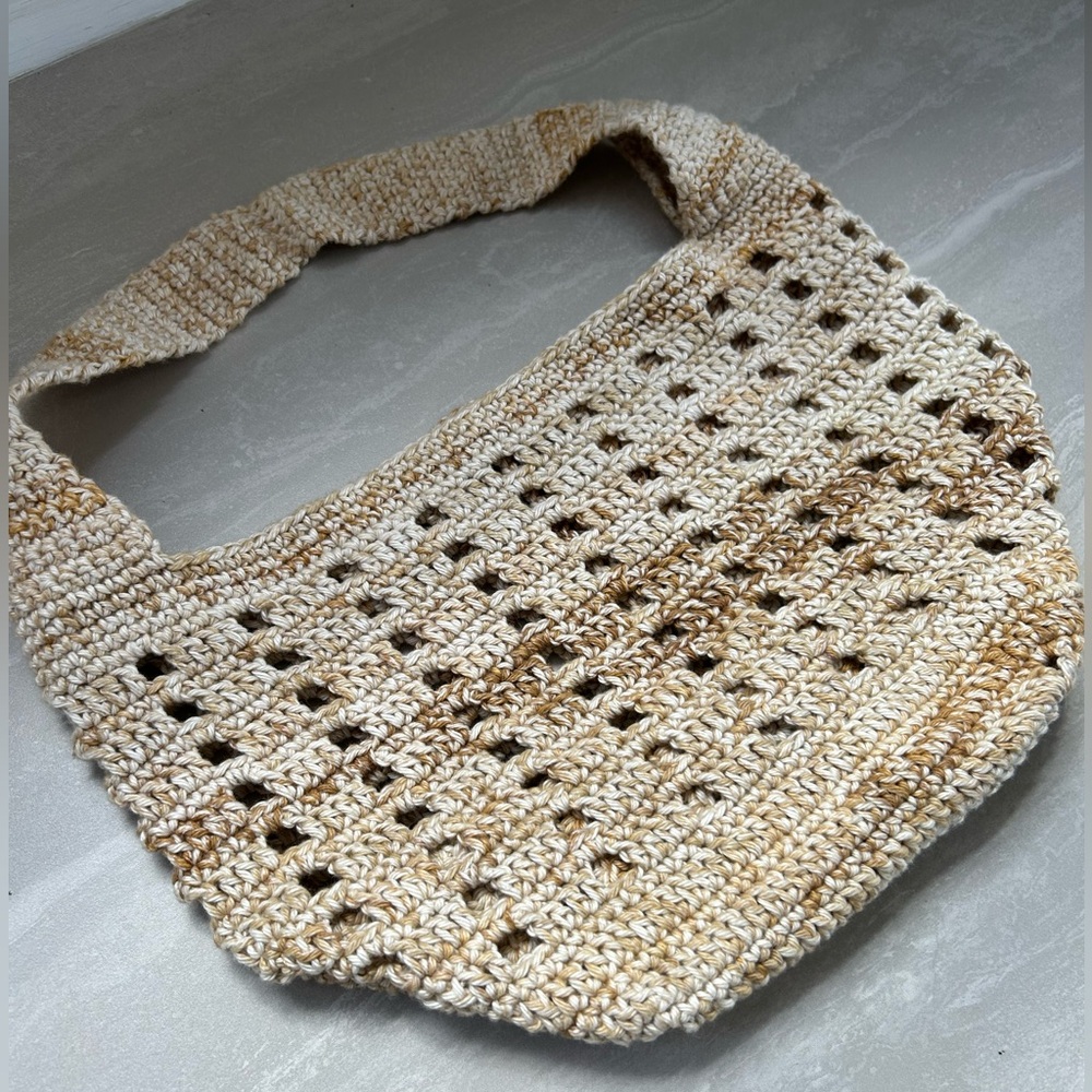Handmade Crochet Shoulder Bag in Cream & Tan - Picture 2 of 8